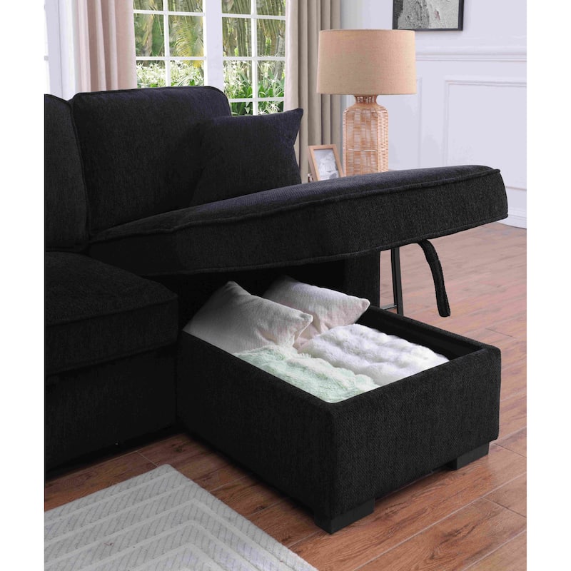 Chenille Reversible Sectional Sofa Convertible Pull Out Couch Bed