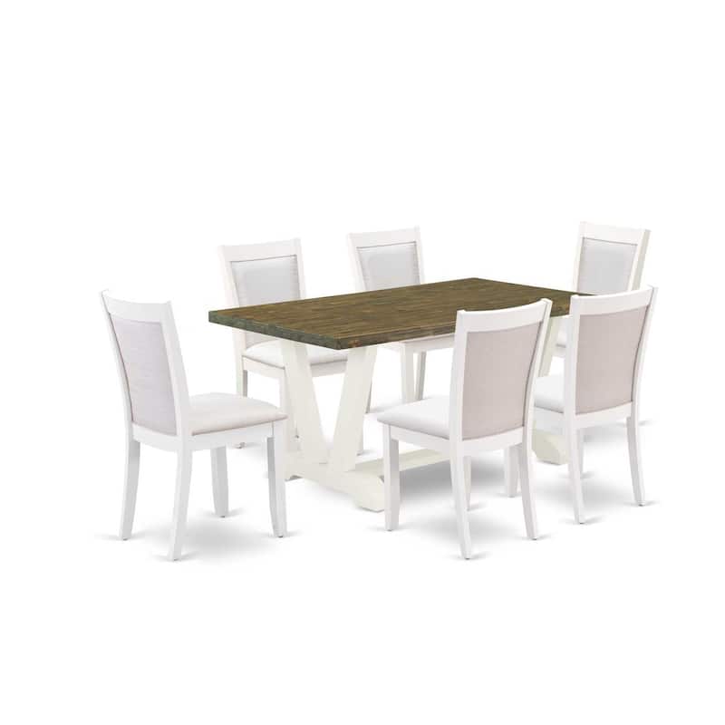 HomeStock 7-Piece Wire Brushed Linen White Finish Solid Wood Top Dining Table with 6 Chairs