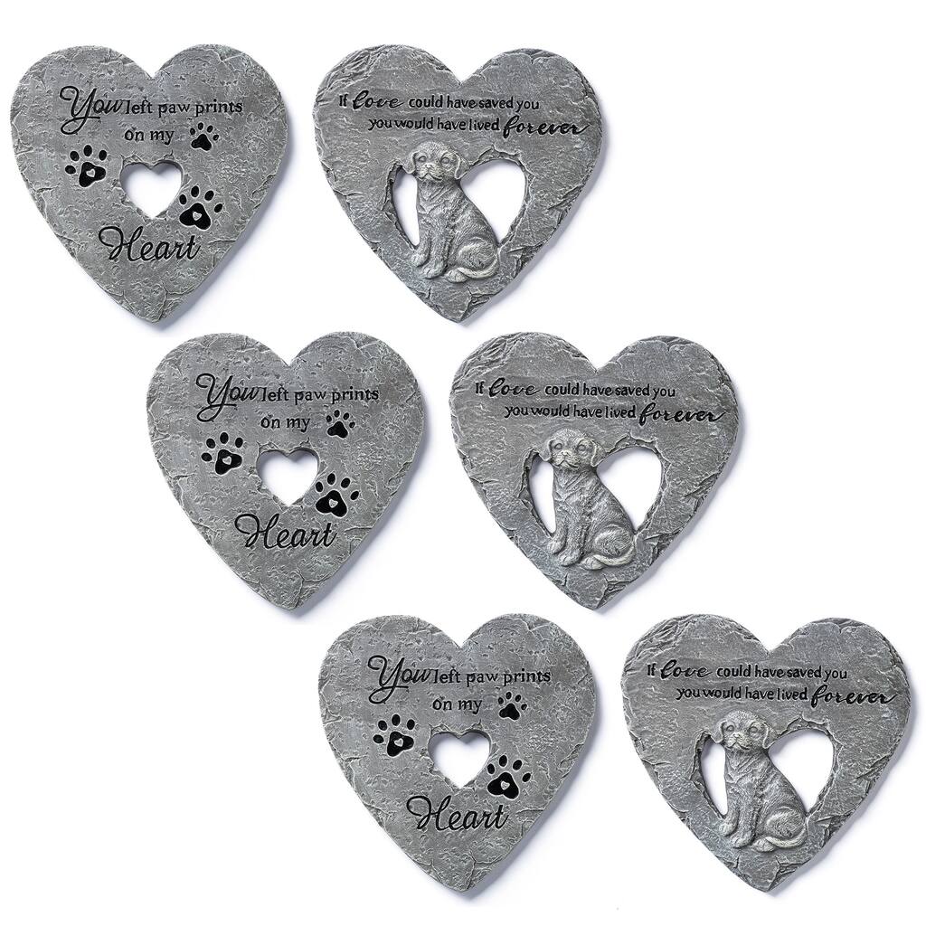 Glitzhome 6-Piece Cement Heart Shaped Paw Prints and Dog Memory Stepping Stones - 10 in