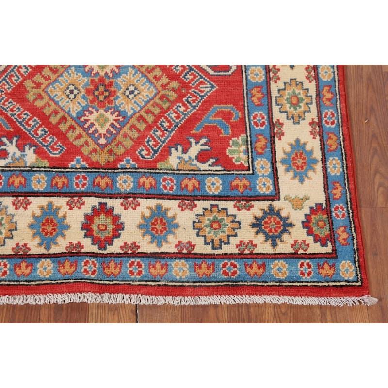 Geometric Orange Kazak Accent Rug Hand-Knotted Wool Carpet - 3'0" x 4'11"