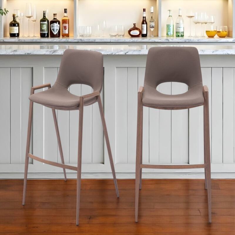Set of 2 Faux Leather Low Back Chairs with Steel Frame and Footrest - Brown-30-Inch