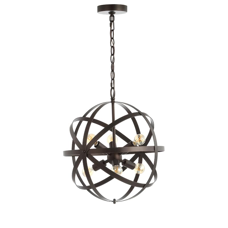 SAFAVIEH Lighting Reglind Adjustable 6-Light Led Brass Pendant - 16.5" W x 16.5" D x 23-95" H - Dark Grey - 17Wx17Dx95H