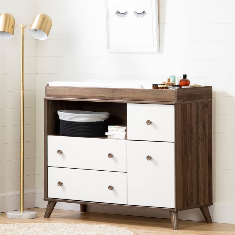 South Shore Yodi 4-drawer Storage Changing Table - N/A - Natural Walnut and Pure White