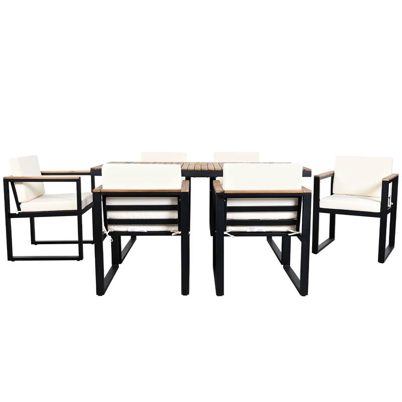 Modern 7 Pieces Outdoor Dining Set with Removable Cushions, Patio Dining Table and Chair Set for Patio, Backyard 7 Pack