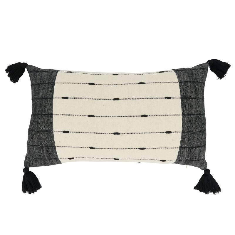 Chic Tassels Stripe Throw Pillow - 12"x20" - Feather Down - Black/White