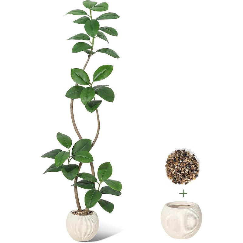 Artificial Plant Faux Fiddle Leaf Fig Tree with Off White Sphere Resin Planter - 6 FT