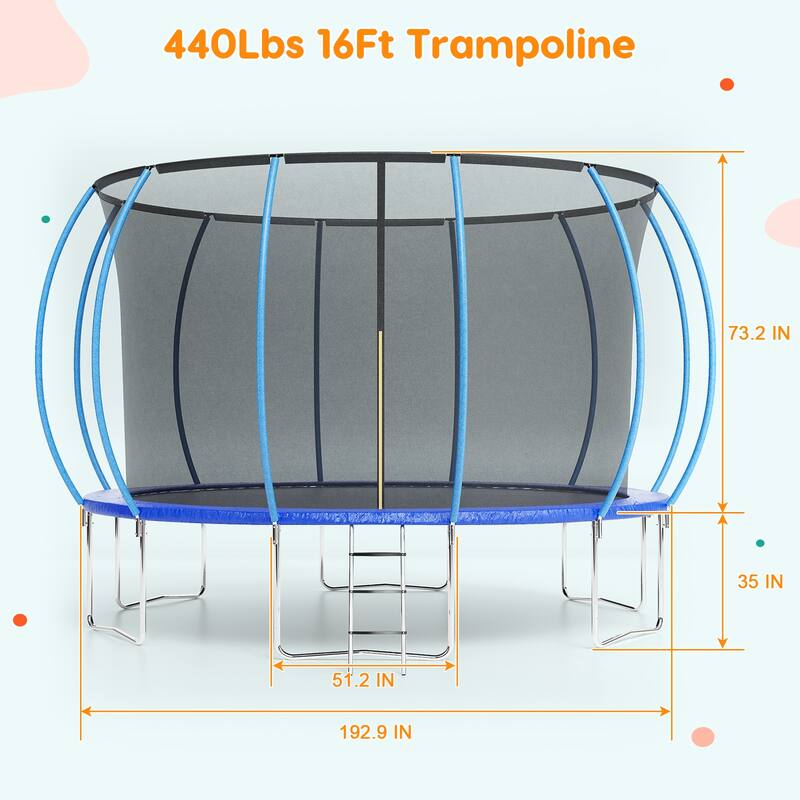 16FT Trampoline, Recreational Trampolines with Enclosure Net and Ladder