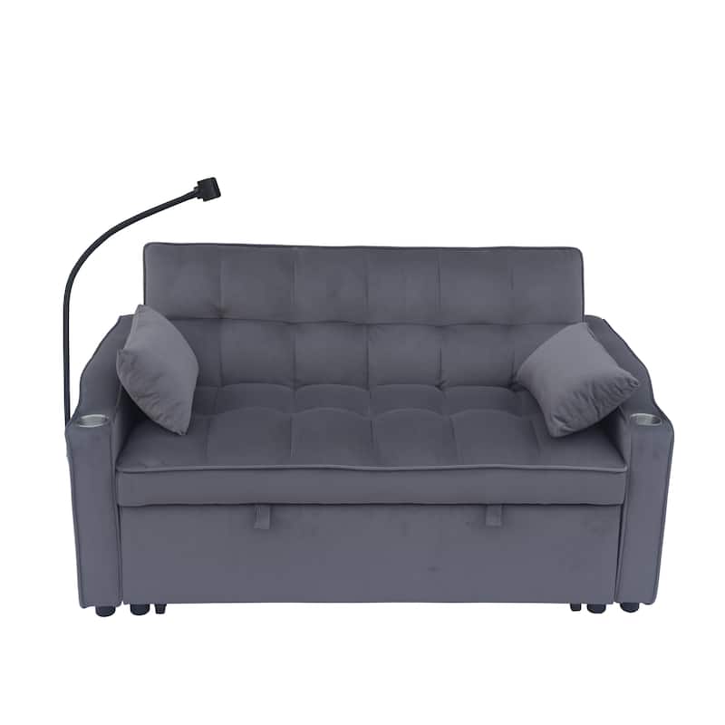 Dark Gray Velvet Convertible Loveseat Sofa Bed with Adjustable Back