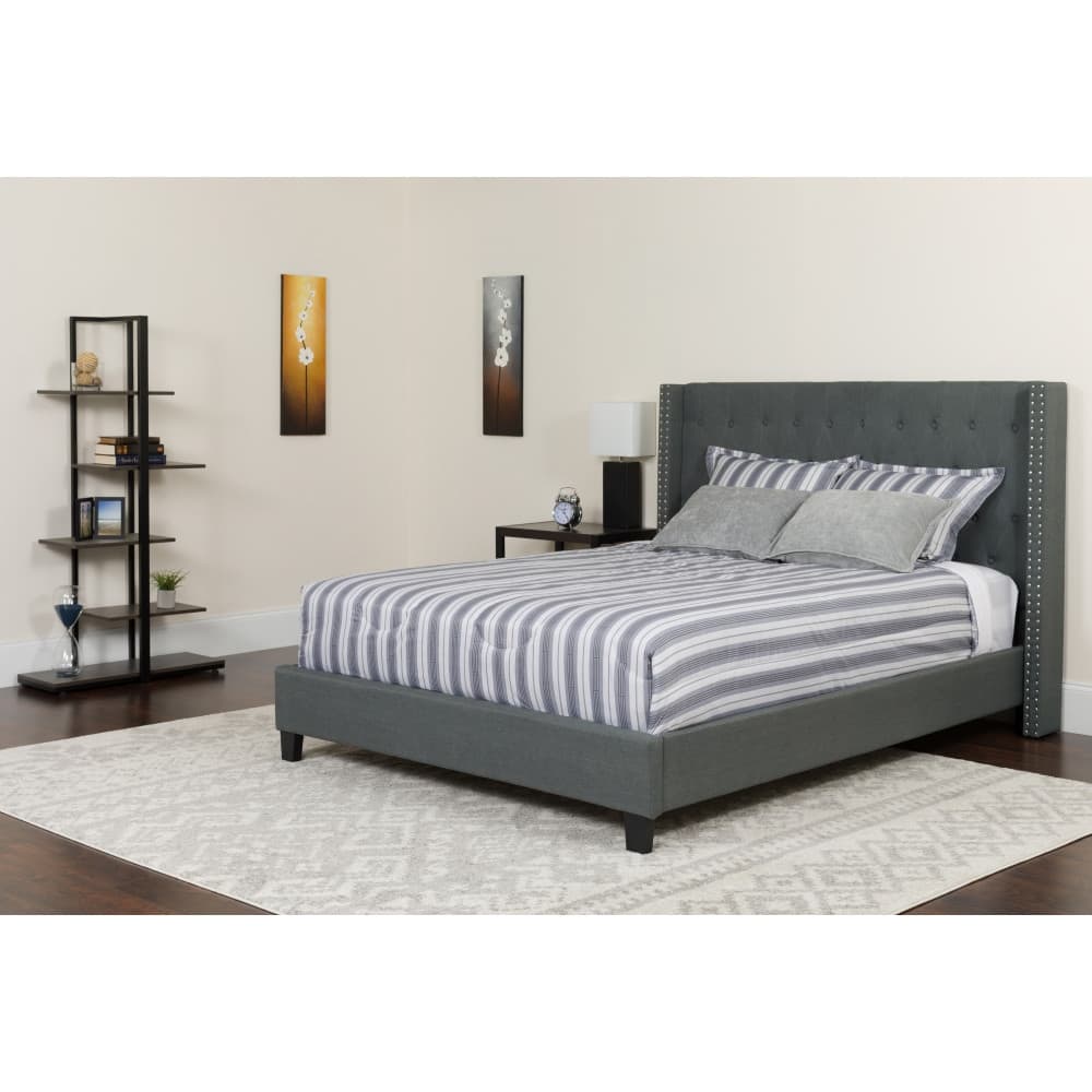 Tufted Upholstered Platform Bed w/ Memory Foam Pocket Spring Mattress