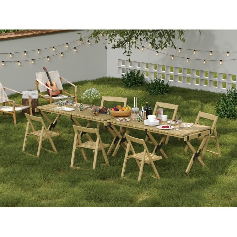 Stateside Wood Weather Resistant Outdoor Chair with Compact Folding Set of 2 - Neutral