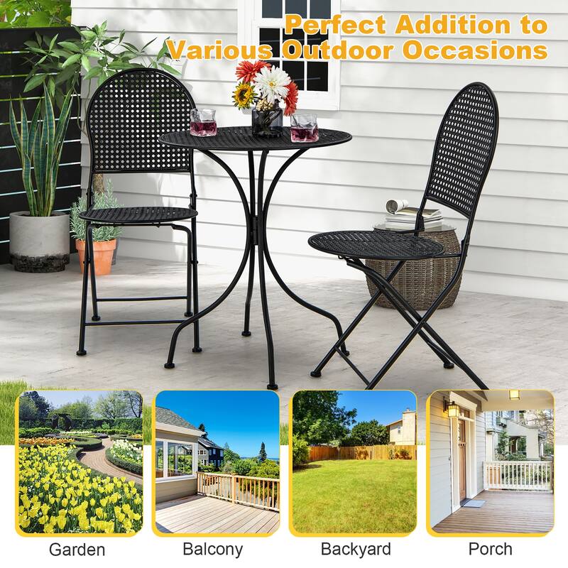 Gymax 3 PCS Patio Bistro Set All-weather Metal Table & Chair Set for 2