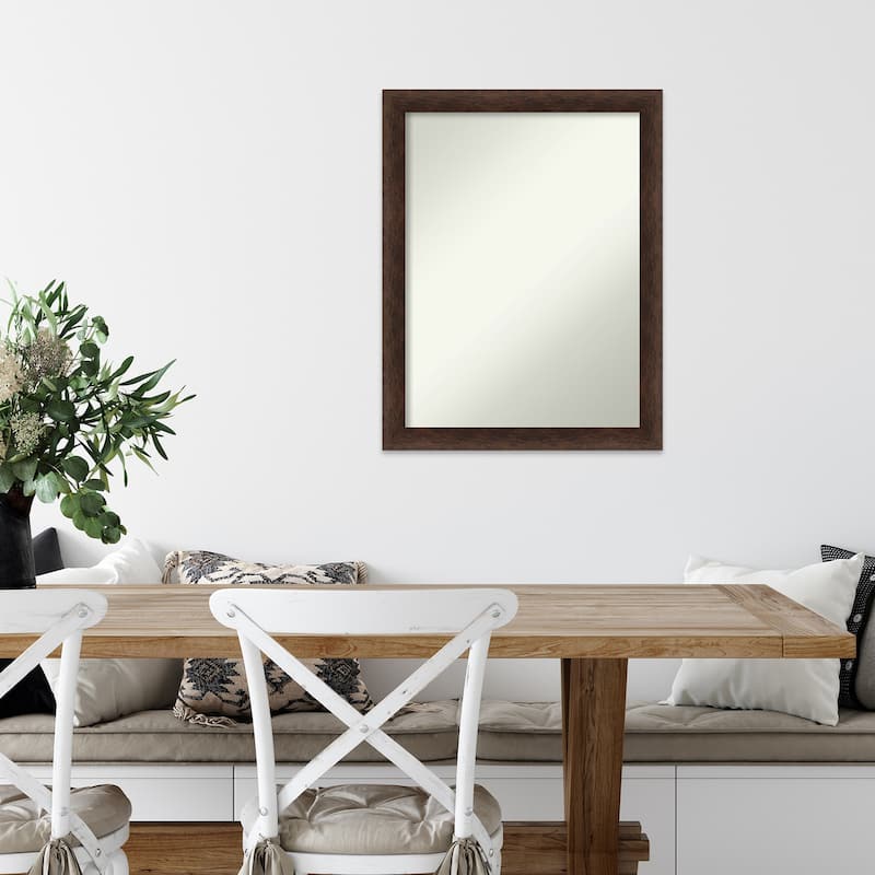 Warm Walnut Narrow Non-Beveled Wood Framed Wall Mirror - Warm Walnut Narrow