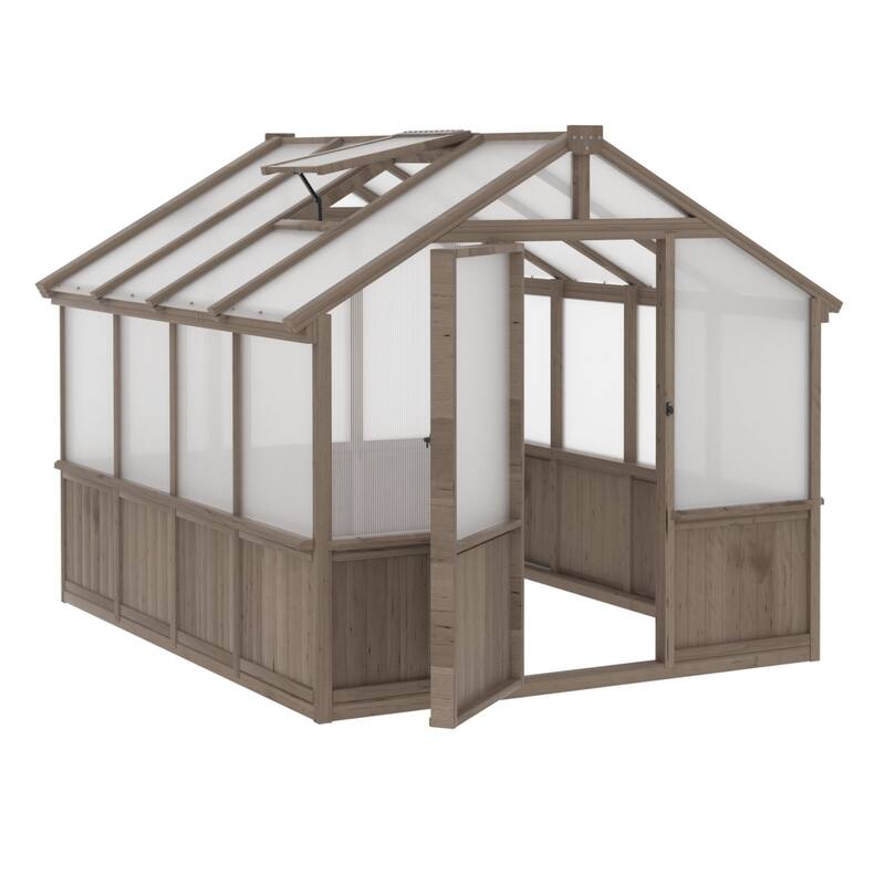 VEIKOUS Walk-in Wooden Greenhouse for Outside, Garden and Backyard, Light Mocha Brown
