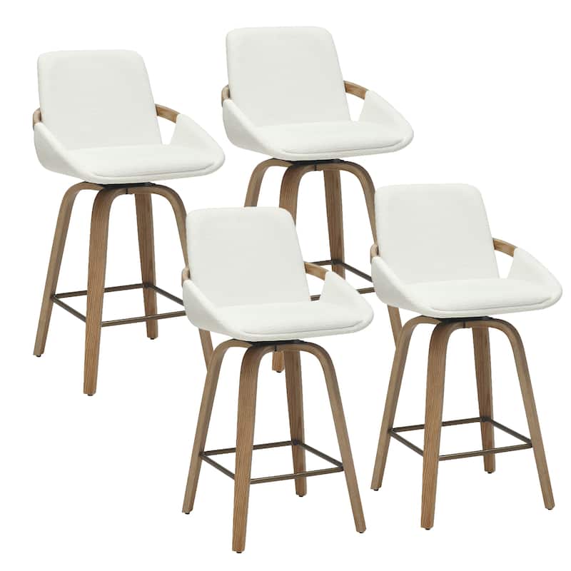 Modern Fabric & Bentwood 26" Counter Stool w/Swivel, Set of 4 - Ivory & Whitewash