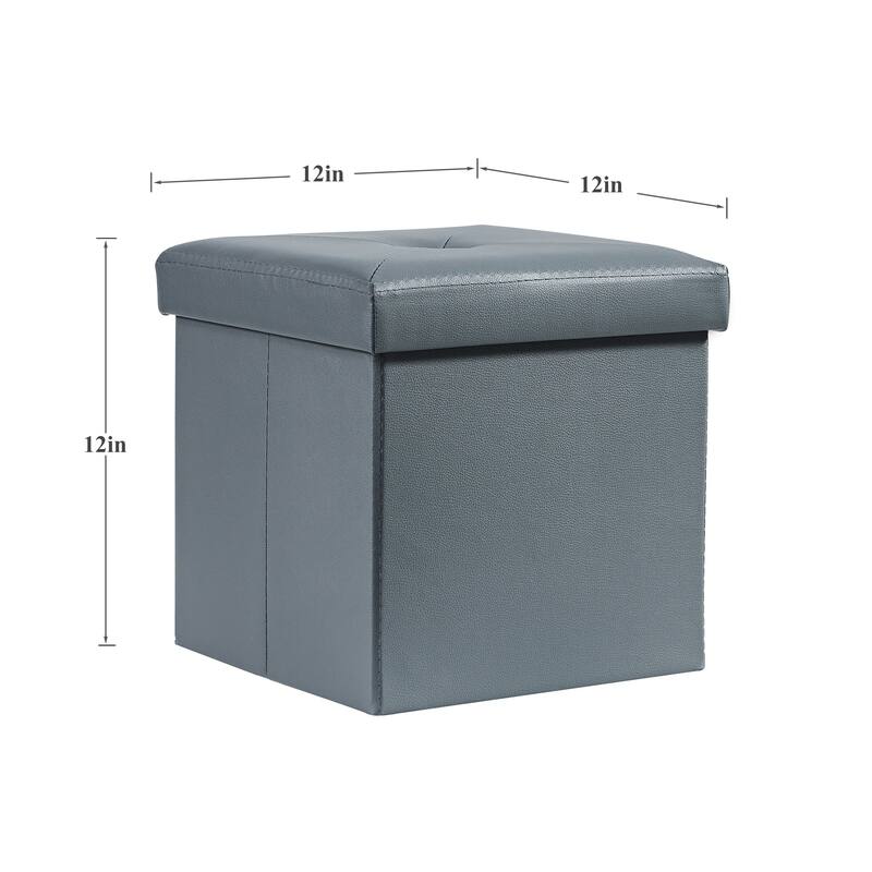 2 PC Storage Folding Ottoman, Storage Footrest Stool, Faux Leather Storage Bench Cube with Padded Seat for Small Space