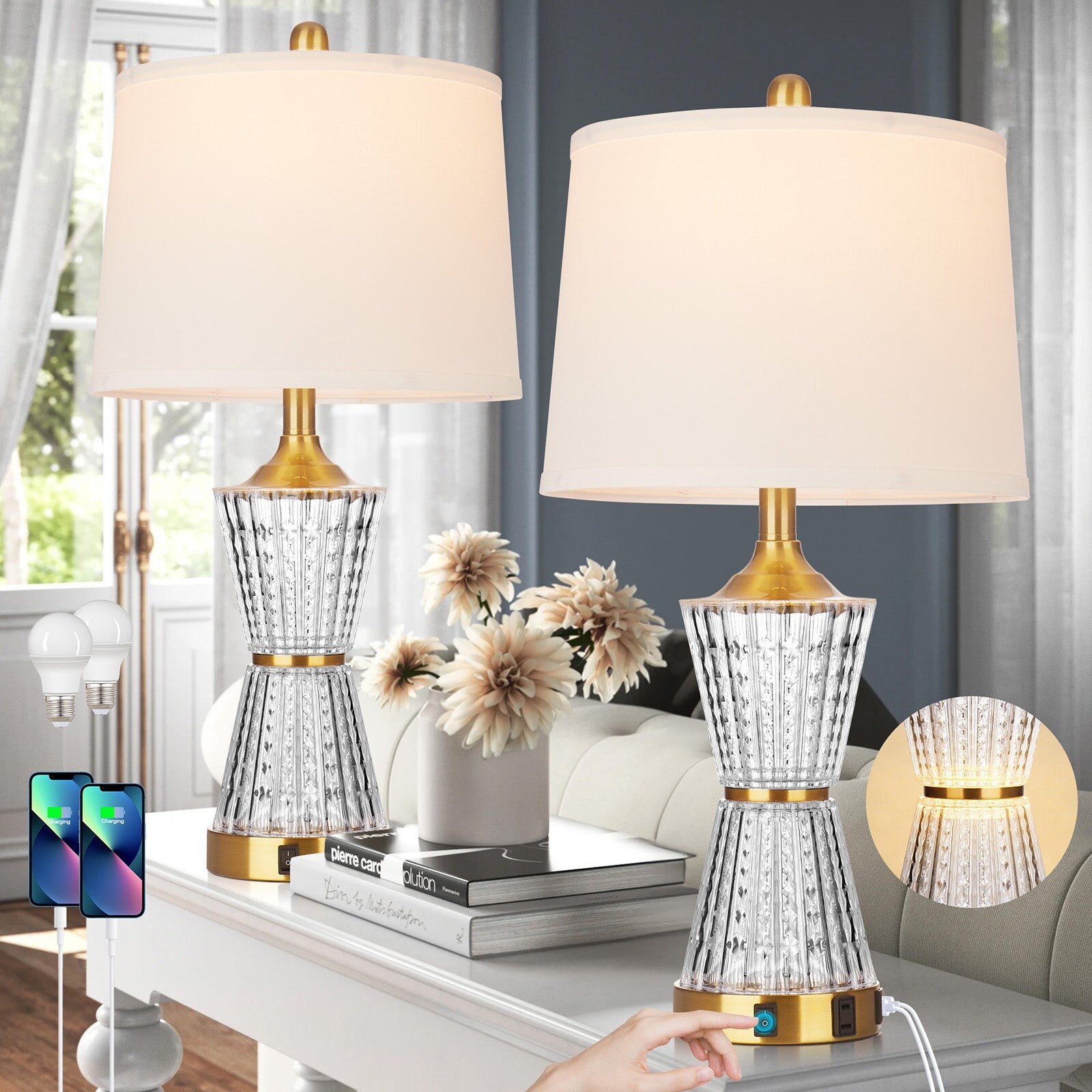 Acrylic and gold table lamp top