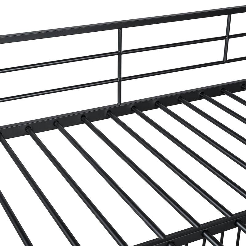 Twin/Full Metal Bunk Bed with Slide and Safety Guardrails - Convertible Loft Bed