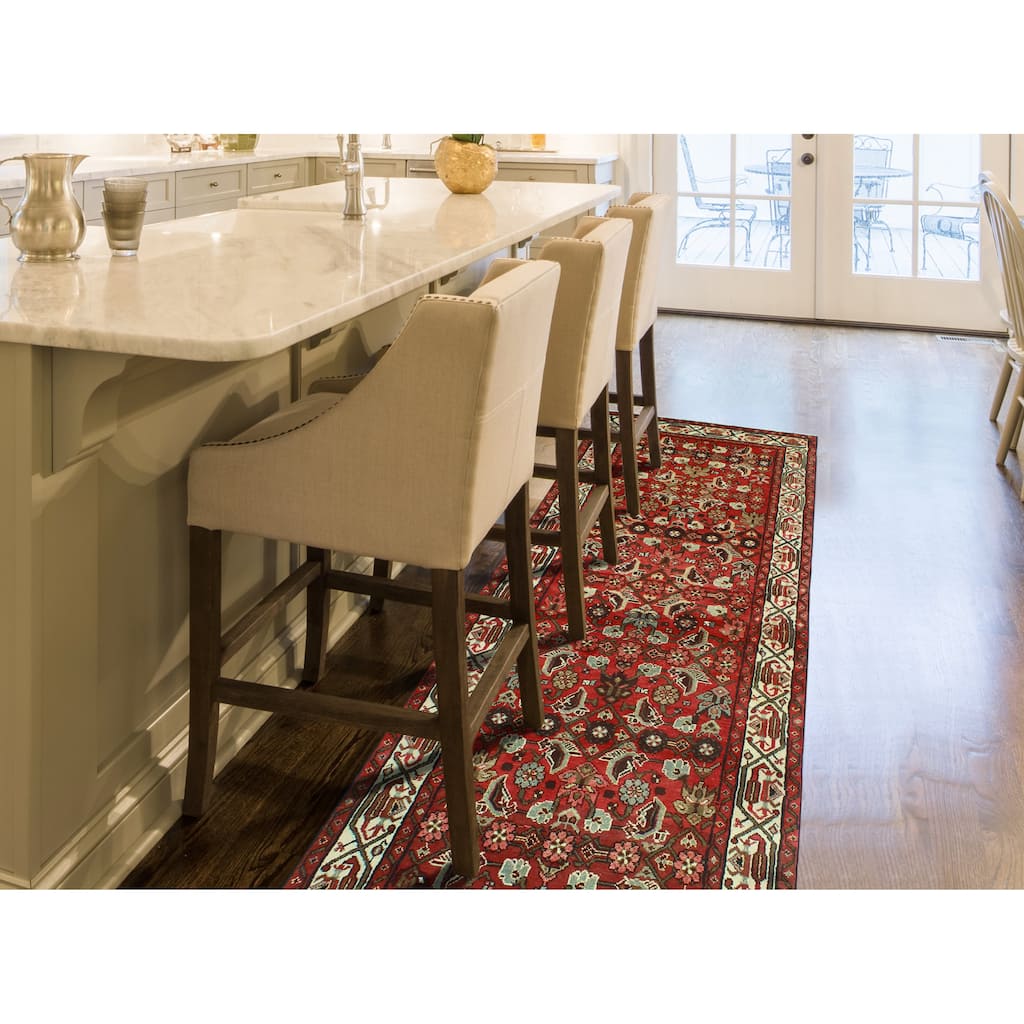 Fine Vintage Distressed Jadyn Red/Ivory Runner - 3'4" x 9'11"