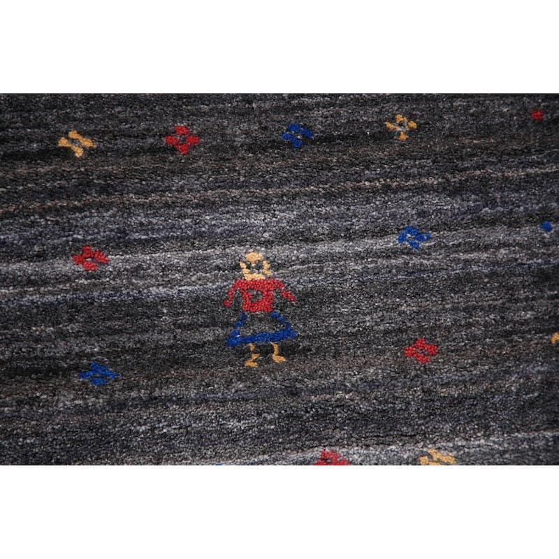 Striped Gabbeh Oriental Square Area Rug Hand-Knotted Wool Carpet - 8'1" x 7'10"