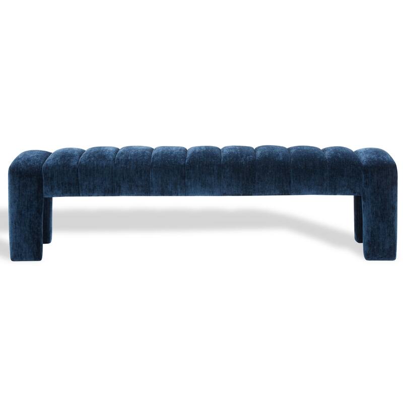 SAFAVIEH Couture Bellisima Channel Tufted Bench, Fully Assembled - 63"W x 17"D x 17"H - Navy