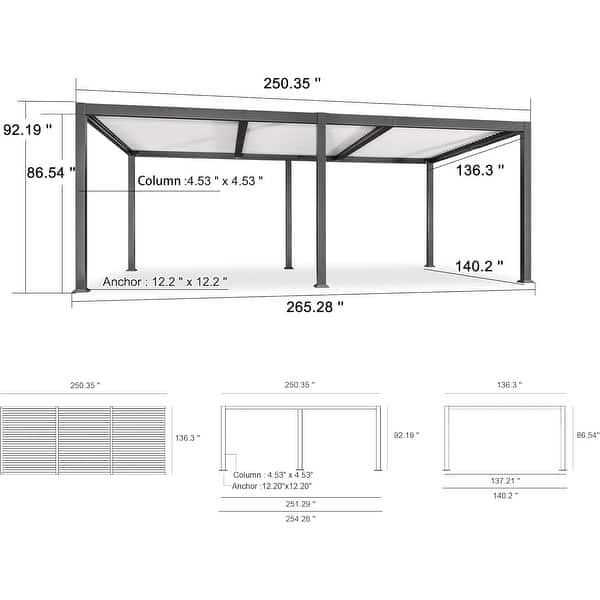 dimension image slide 5 of 36, PURPLE LEAF Outdoor Louvered Pergola with Adjustable Metal Roof for Patio Pergola
