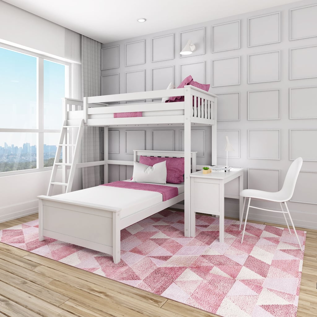 Max and Lily L Shaped Twin over Twin Bunk Bed with Desk
