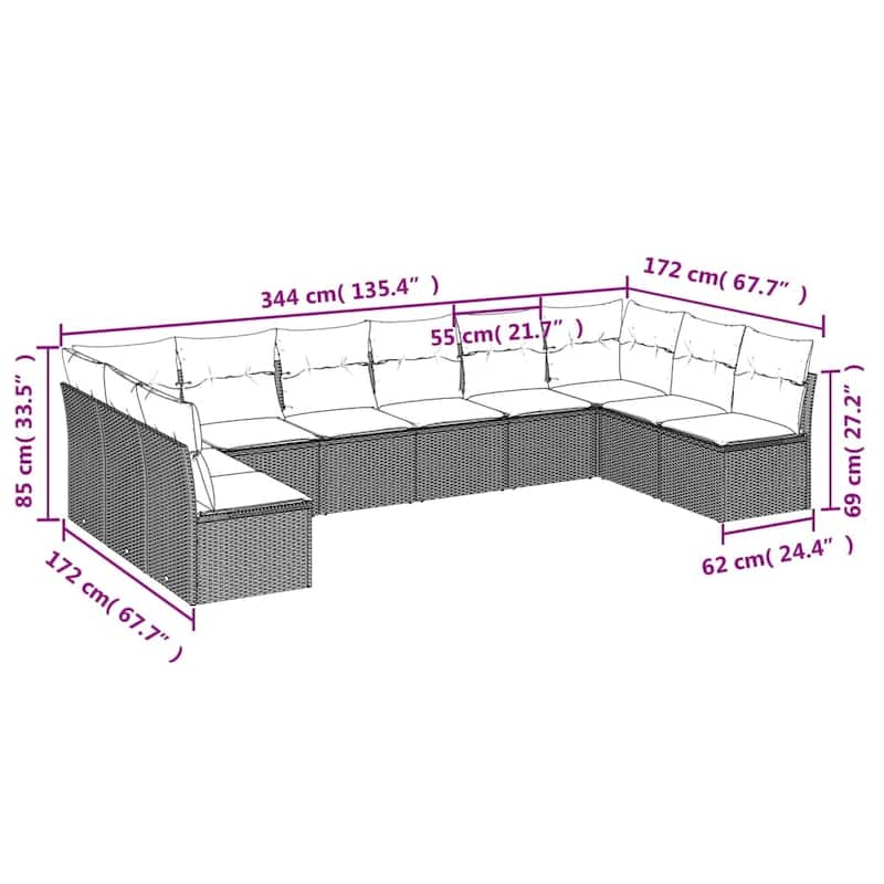 vidaXL Garden Sofa Set Grey, Dark Grey - 24.4 x 24.4 x 27.2