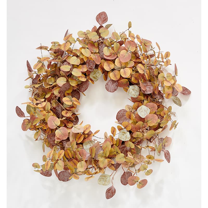 24" Fall Harvest Artificial Eucalyptus & Seed Wreath on Natural Twig Base