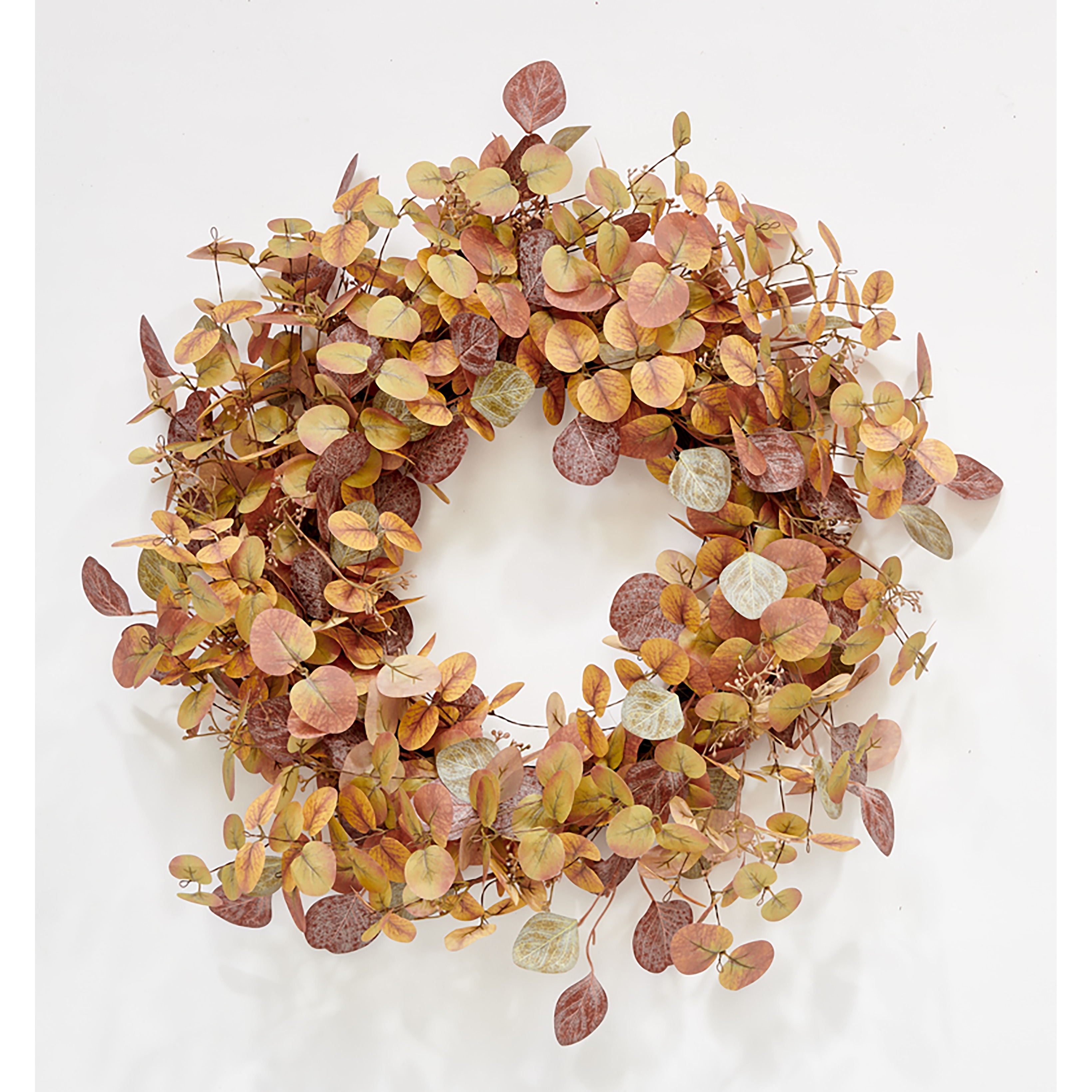 24" Fall Harvest Artificial Eucalyptus & Seed Wreath on Natural Twig Base
