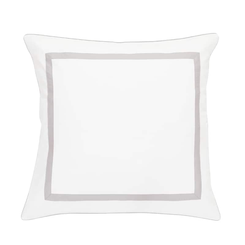 Embroidered Percale Crisp Cotton Hotel Piping Duvet Set and Sham - Grey Euro Sham - Full - 2 Piece