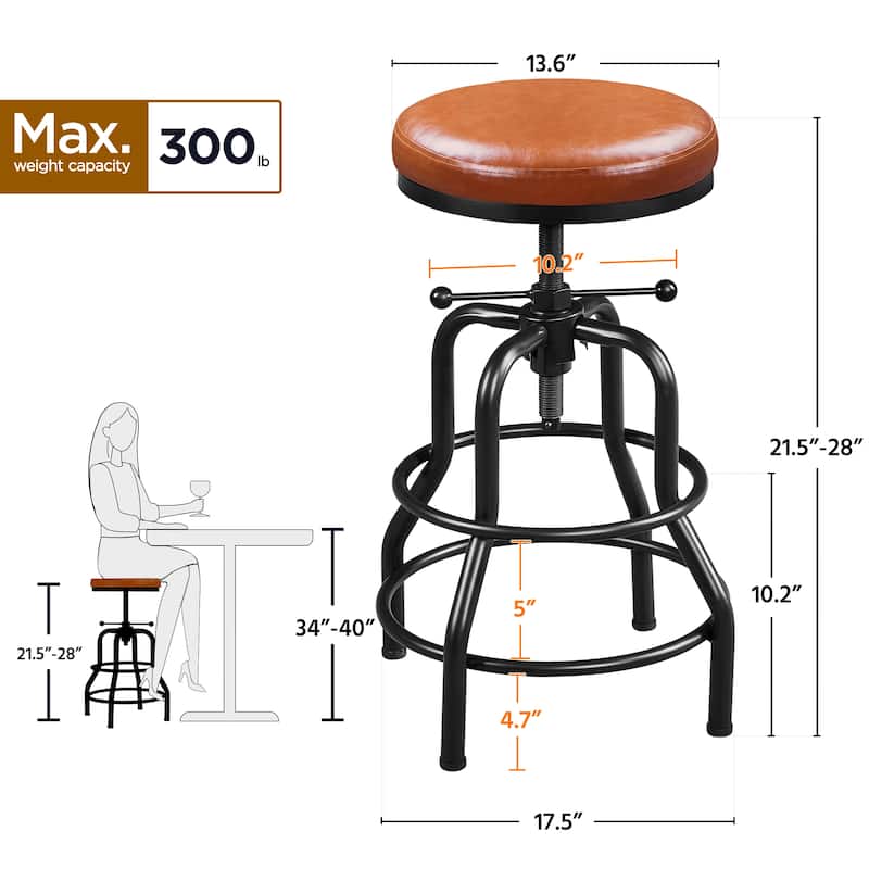 Yaheetech Faux Leather Industrial Swivel Bar Stool with Adjustable Height Round Metal Stool
