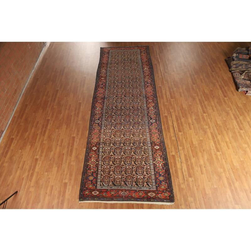 Hand Knotted Oriental 100% Wool Carpet Traditional Geometric Oranges & Rust Senneh Runner Rug - 15' 11'' X 5' 2''