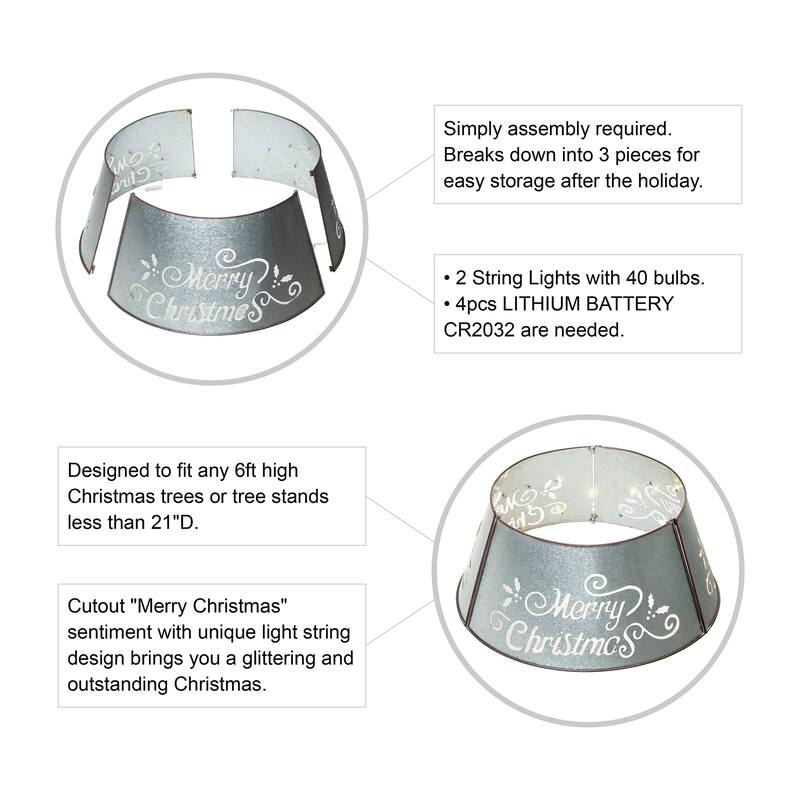 Glitzhome "Merry Christmas" Die-cut Metal Tree Collars with Light String