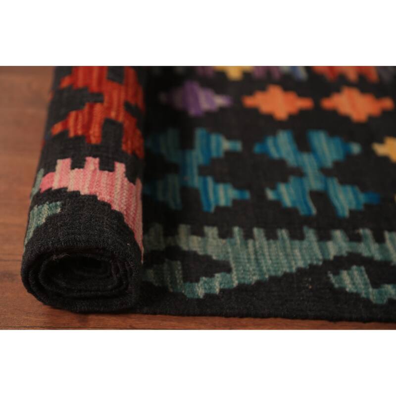 Tribal Geometric Kilim Area Rug Hand-Woven Wool Carpet - 8'7"x 11'6"