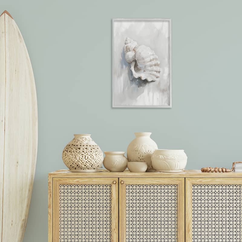 Stupell Neutral Curved Seashell Framed Giclee Art Design By Ramona Murdock