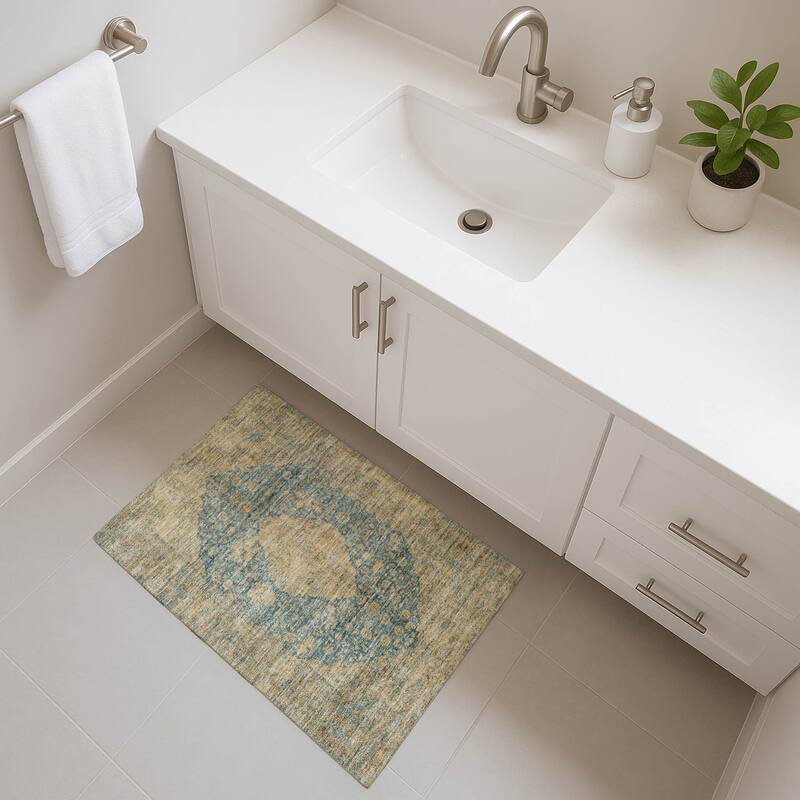 Premium Washable Super Soft Vintage Traditional Mayfield Rug - Blue - 1'8" x 2'6"