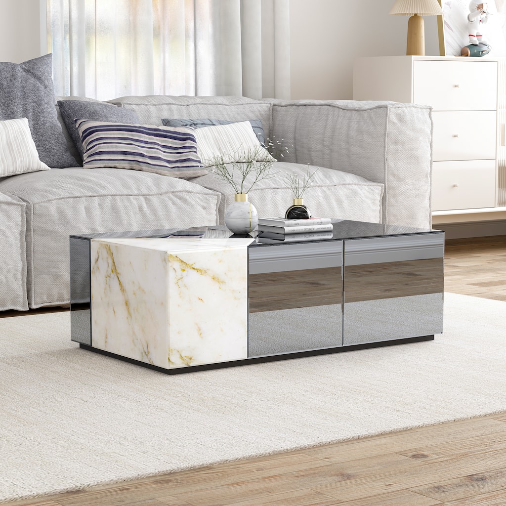 Glam Glass Mirrored Coffee Table Rectangle Silver Accent Table