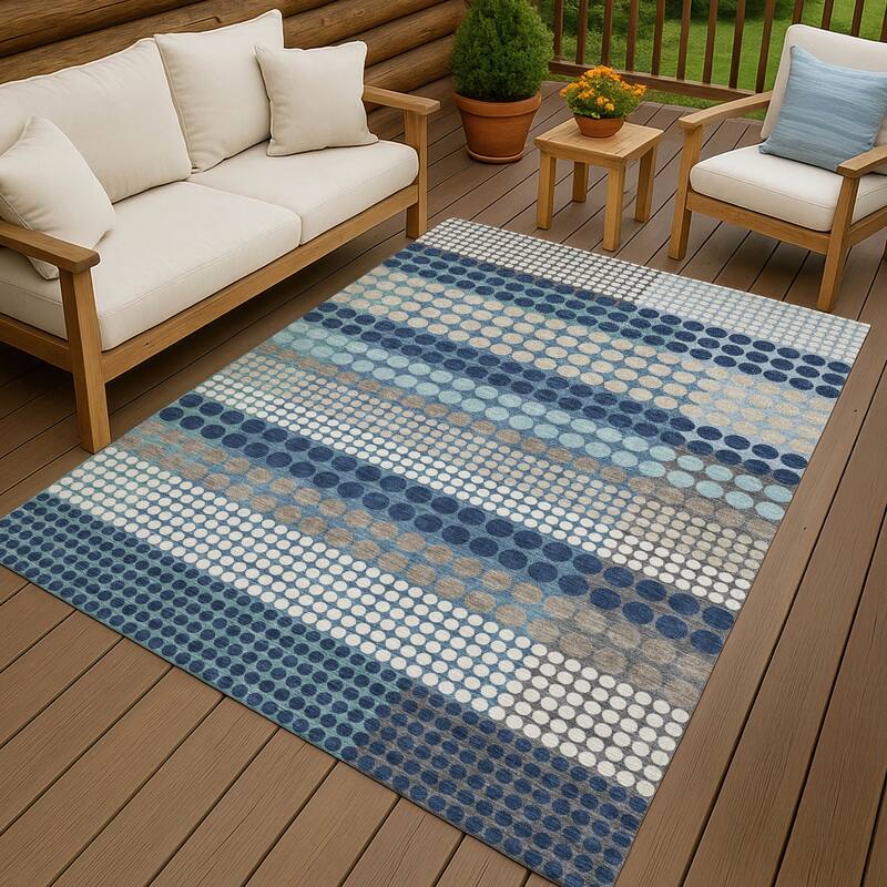Machine Washable Indoor/ Outdoor Casual Dotty Chantille Rug - Blue - 5' x 7'6"
