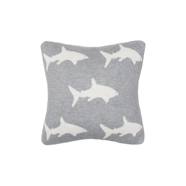 slide 1 of 8, 10" x 10" Shark Reversible Knitted Throw Pillow