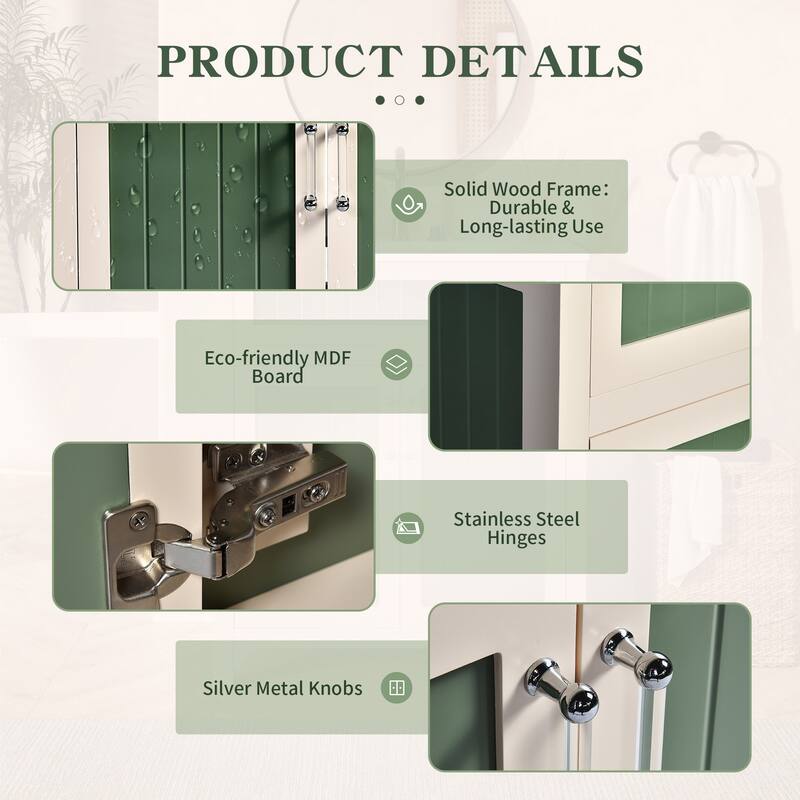 30 Inch Single Sink Freestanding Bathroom Vanity in Green with White Ceramic Top