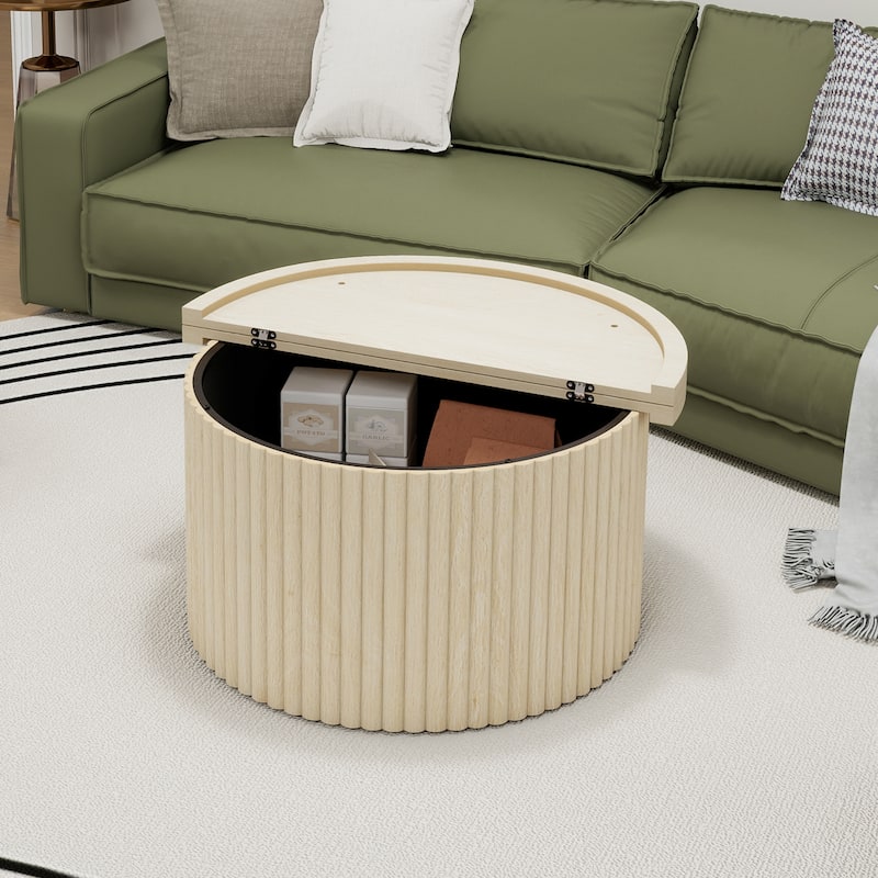 GDF Studio - Modern Metal Base Round Coffee Table with Flip-Top Storage