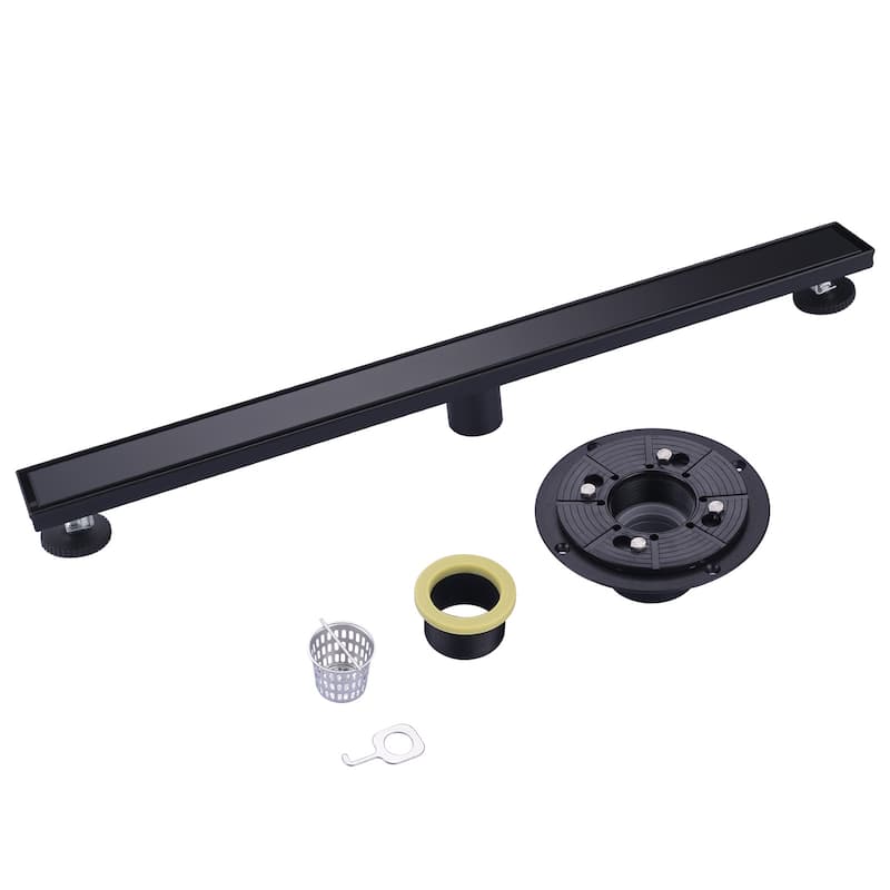 WOWOW Modern Stainless Steel Drain Trough with Removable Cover Plate - 32 in - Matte Black