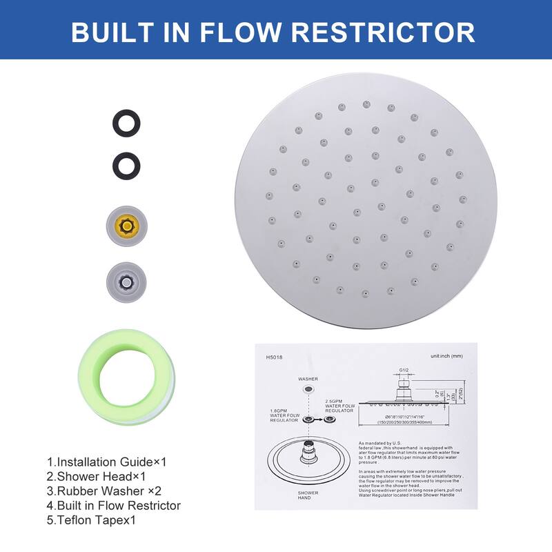 WOWOW 1-Spray Patterns with Wall Mount Rain Fixed Shower Head