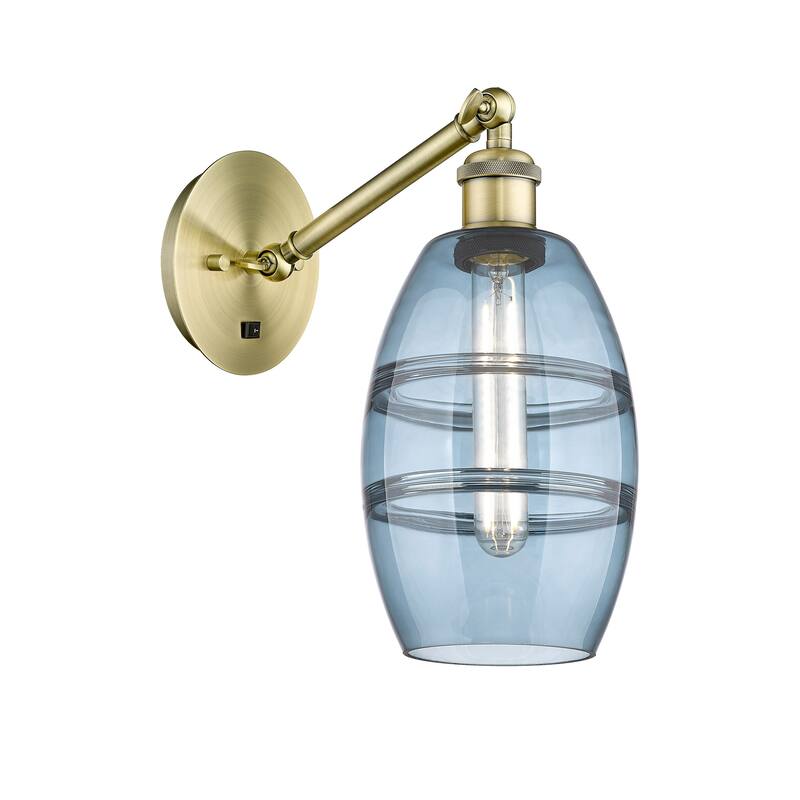 Innovations Lighting 317-1W-8-6 Vaz Sconce Vaz 8" Tall Wall Sconce - Antique Brass / Blue