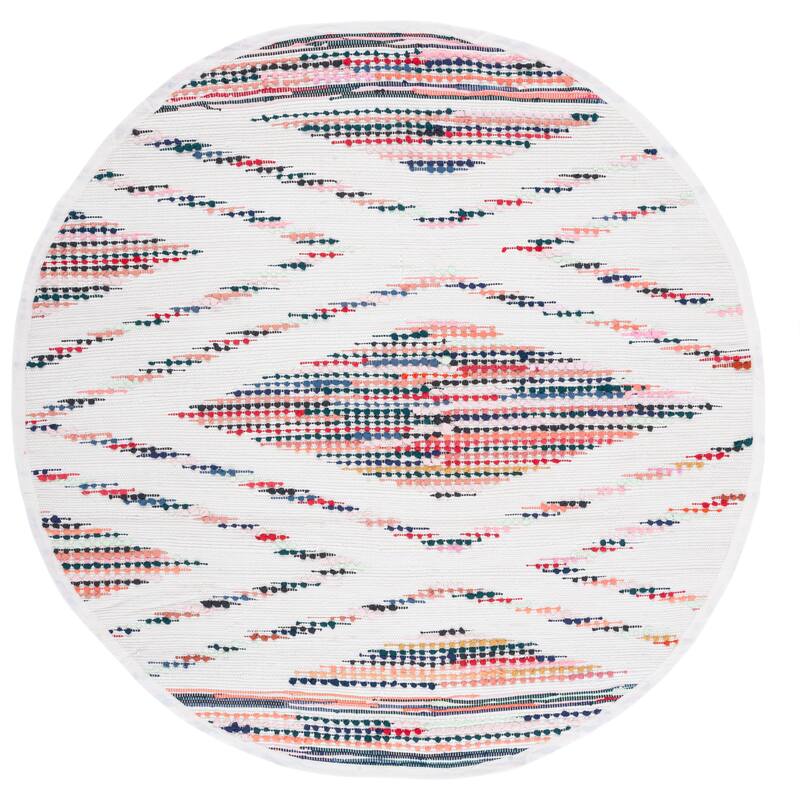SAFAVIEH Flatweave Montauk Antoanella Casual Rug - 6' Round - Ivory/Black