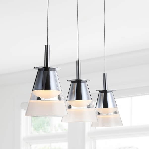 slide 2 of 11, Nube 19.5" 3-Light Adjustable Cascading Metal Integrated Linear LED Pendant, Chrome by JONATHAN Y Clear