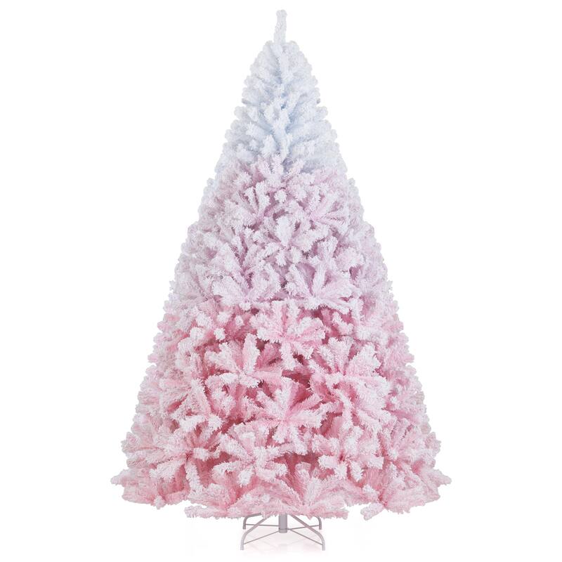 Costway 5/6/7/8 FT Artificial Christmas Tree with 456/820/1264/1774 - See Details - 8 FT-White & Pink - 8 Foot