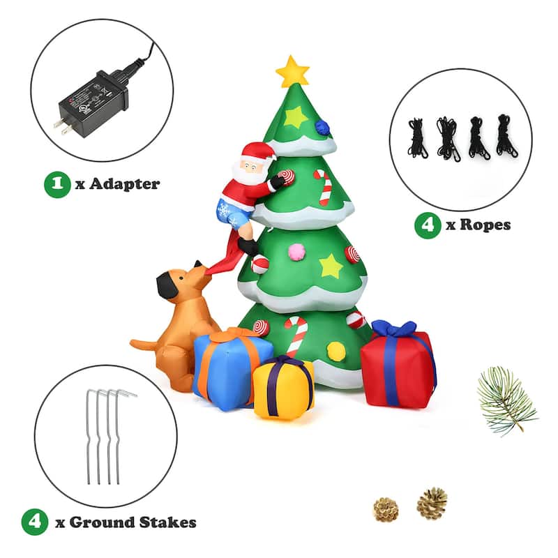 Costway 7 FT Inflatable Christmas Tree Santa Decor w/LED Lights - Green/Red/Yellow - 7 FT