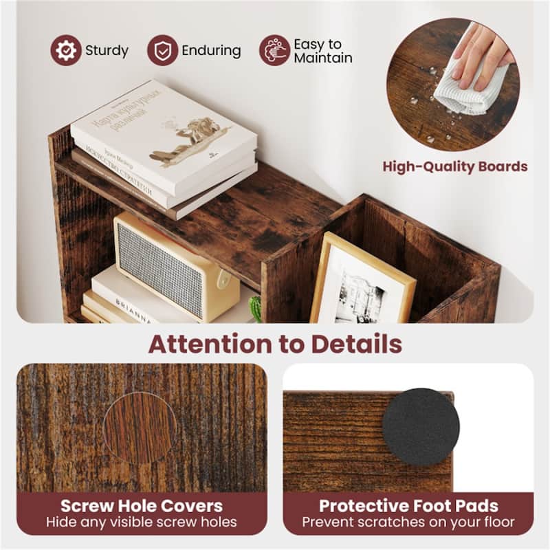 64" Tall Engineered Wood Storage Organizer Bookcase for Living Room or Bedroom - 27"L x 9"W x 64"H