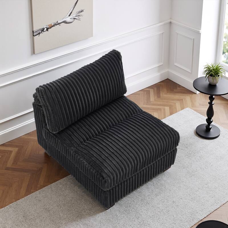 33" W Plush Corduroy Armless Chair Sectional Module with Pillows - Grey